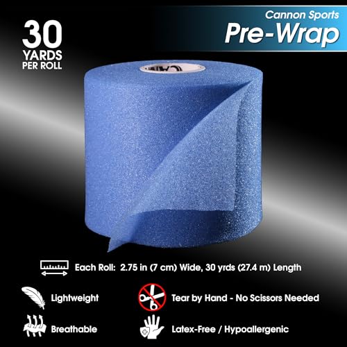 Cannon Sports Pre Wrap Foam Underwrap - 2 Pack, 2.75" x 30 Yards Per Roll (60 Total Yards) - Athletic Underwrap for Sports Tape, Training & Exercise (Blue) - color: Blue