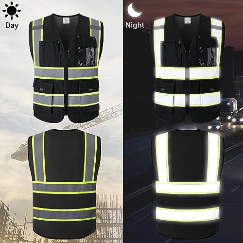 Black Safety Vest for Men with Pockets (KZ176-Black-L) - color: Blackmesh-kz176, size: Large