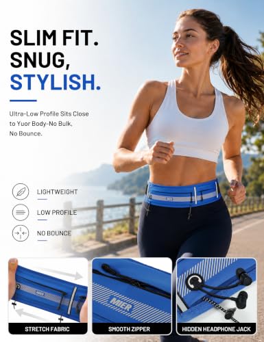 MIER Running Belt for Women & Men, Fanny Pack with Marathon Bib Clip, Navy - color: Navy