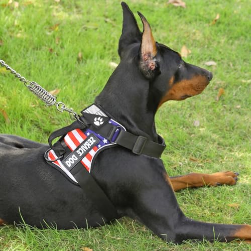 Service Dog Harness, Reflective Dog Vest Harness with 5 PCS Patches, Adjustable Soft Oxford Pet Harness, Inner Layer Mesh, Easy to Control - color: USFLAG, size: X-Large (Pack of 1)