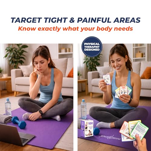 Stretching Exercise Cards – 100 Illustrated Flexibility and Mobility Flash Cards Designed by a Physical Therapist with Video Tutorials for Men and Women