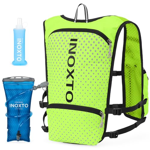 INOXTO Running Hydration Vest Backpack,Lightweight Insulated Pack with 1.5L Water Bladder Bag Daypack for Hiking Trail Running Cycling Race Marathon for Women Men - color: Green spots