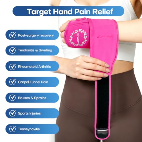 Wrist Ice Pack Wrap for Carpal Tunnel Relief, Gel Ice Pack for Injuries - color: Hot Pink