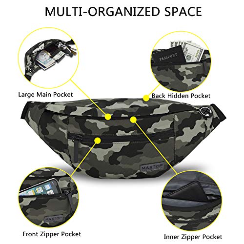 Large Camo Green Fanny Pack Hands-Free Belt Bag Carrying All Size of Phones - color: Camo Green, size: Large