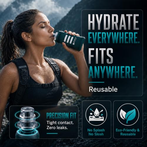 FITLY Soft Flask Running Water Bottle - Collapsible Hydration Flask - color: Petrol Blue, size: 5 Ounces