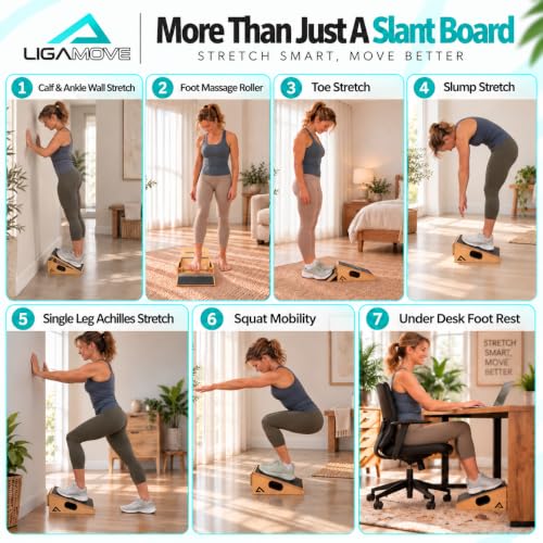 Slant Board for Calf Stretching with Foot Roller & Fascia Release Tools