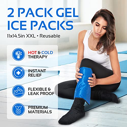 Reusable Ice Packs for Injuries Reusable | 11"x 14.5"- 2 Pack XL | Hot & Cold Pack | Large Ice Pack for Back Pain Relief, Flexible When Frozen | Cold Compress for Back, Knee, and Shoulder Injuries - color: Blue 1