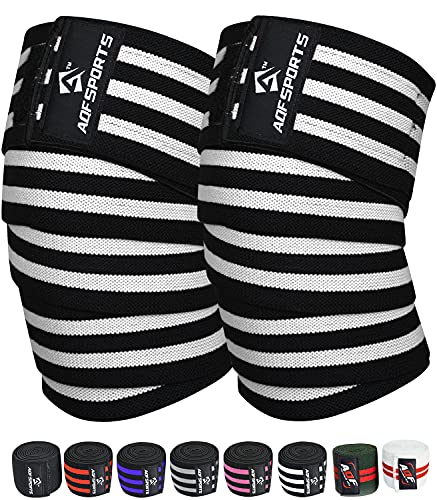 AQF Knee Wraps for Weightlifting Bandage - 78" IPL & USPA Approved (Pair) - color: Blk & Wht