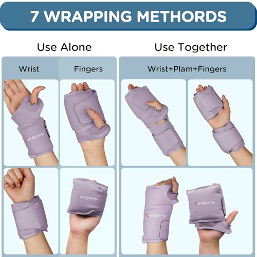 Comfytemp Wrist Ice Pack Wrap Carpal Tunnel Relief Wrist Brace 2 Packs - color: Purple, size: 20"x4"