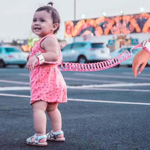 Accmor Anti Lost Wrist Link with Induction Lock, Upgraded Toddler Leash, Reflective Kids Wrist Leash for Baby, Child Walking Wristband Leashes with Magnetic Unlock Design for Girls, Rose (6.5ft) - color: Rose Pink