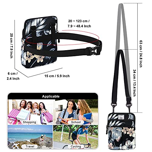 KAMO Multifunction Phone Bag One Shoulder Phone Waist Bag Diagonal Cross Bag Smart Phone Case Outdoor Bag Triple Zip Hipster Crossbody Purse for Women & Men Black-flowers - color: Black-flowers