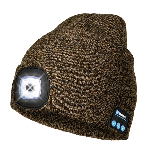 Wmcaps Bluetooth Beanie with LED Light and Headphones, Christmas Tech Gifts - color: Black Coffee Blend