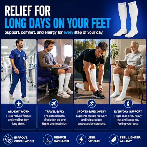 SB SOX 3-Pair Compression Socks (15-20mmHg) - color: 04 – Solid White, size: L/XL