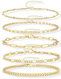 Gokeey Ankle Bracelets for Women Waterproof, 14k Gold Plated Jewelry Set Layered Cuban Figaro Link Chain Anklets Set Gold Anklets Summer Boho Beach Jewelry Gift Adjustable Size - color: Gold