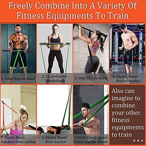 DASKING Resistance Band Bar Set for Home Gym, 500LB Total Resistance with Longer Bar & 4 Stackable Bands, Detachable for Full Body Workouts, Door Anchor, Exercise Guide - style: 75CM/29.5” Length