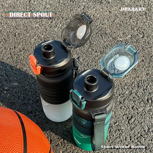 DEARART Sport Water Bottle with Locked Button, Frosted Bottle 100% Leakproof No Straw Silicone Anti Slip Ring, Suit Sport Office School Travel Yoga Gym for Women Men, 30oz, Black - color: Black