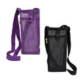 2 Pack Mesh Water Bottle Carrier with Adjustable Strap, Sleeve Pouch Holder Bag for Most Standard Bottles, Ideal Travel Essential for Hiking, Camping, Beach, Theme Parks (Purple & Black)