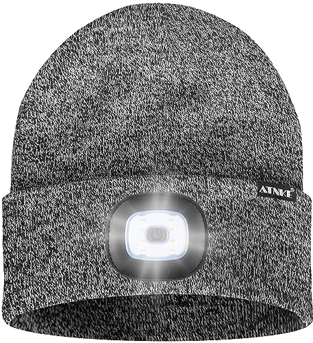 ATNKE LED Lighted Bluetooth Beanie Hat,USB Rechargeable 4 LED Wireless Music Running Headlamp Cap Gift for Men and Women - color: #Blended Black White