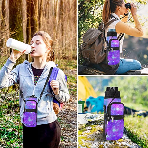 25/32/40/64oz Water Bottle Bag Holder Carrier-Insulated Crossbody Sling Case Sleeve with Strap & Pockets for Men Women Gym Cycling Travel Walking Hiking Camping - color: Purple Galaxy, size: 25oz
