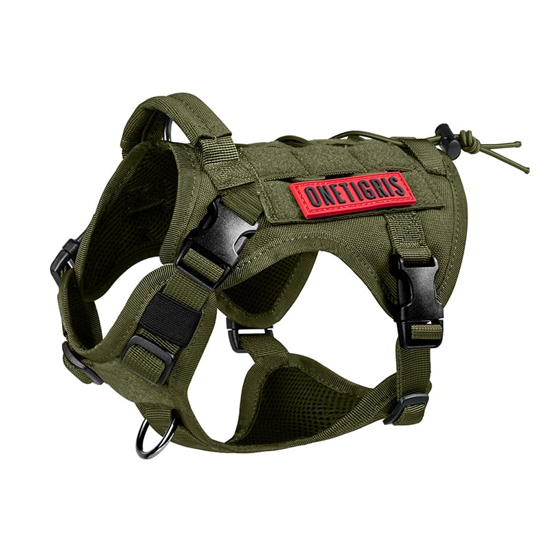 OneTigris Tactical Dog Harness with Handle No-Pull Adjustable for Small Dog - color: Green, size: X-Small