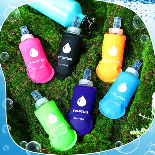 FoldTier 6 Pcs Soft Flask Set 5 oz Folding Water Bottle for Running