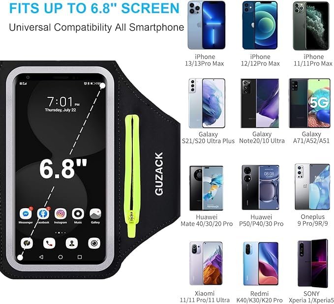 Phone Holder for Running for iPhone 17 16 15 14 13 12 Pro Max/Plus/XR/XS, Galaxy S25/S24/S23/S22, with Card Slot & Key Pockets, Sports Arm Bands Cell Phone Holder Fit Up to 6.9 Inches Phone