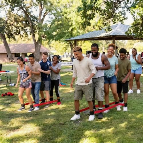 Three Legged Race Bands, 2 Sets, Team Building, 3 Legged Race Bands, Outdoor Party Group Game for Teenagers Adults, Cooperative Team Race for Birthday, Relay Race, Field Day, Backyard Activity Game - size: For 8 people（Red&Blue）