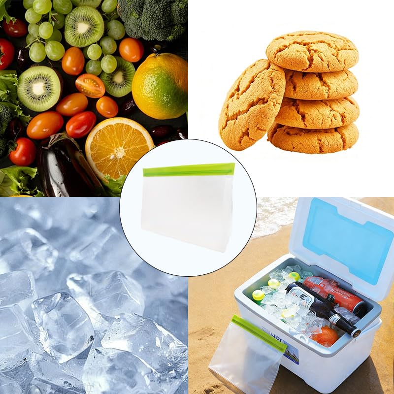4 Pack Reusable Ice Storage Bags, Clear Leak Proof Freezer Bags with Secure Zip Seal, BPA-Free Durable Freezer Holder Container for Ice, Food, Whiskey and Cocktails