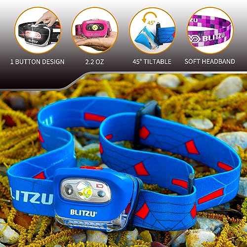 BLITZU Hands-Free Headlamp, Blue, 165 Lumen, Adjustable Light Modes, Battery Powered, Waterproof, Impact Resistant - color: Blue