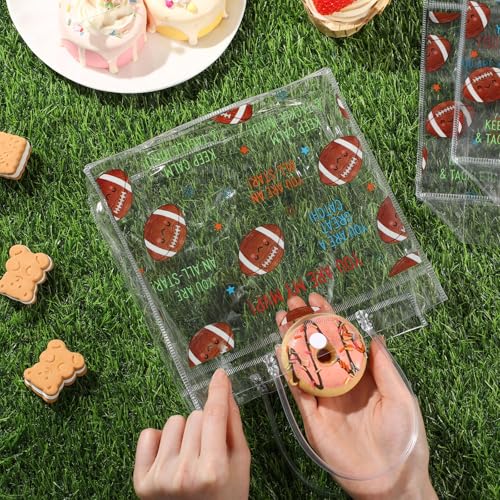 Aliceset 12 Pcs Football Gift Bags Bulk Transparent Football Goodie Bags with Handles Reusable PVC Gift Totes for Game Day Sports Birthday Parties Team Events Gifts Treat - style: Football