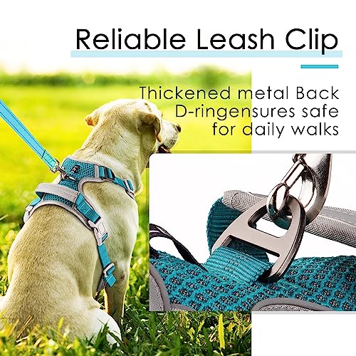 ThinkPet No Pull Harness for Small Medium Large Dogs, Reflective Padded Vest with Handle, Adjustable Star Style - color: Bright Teal, size: XL(Chest:24"-33")