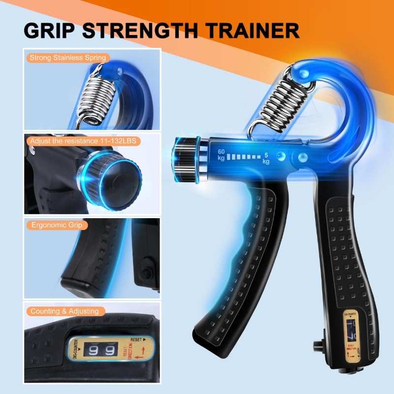 5PCS Grip Strength Trainer Kits, Hand Gripper Strengthener, Forearm Strengthener, Forearm Exerciser, Finger Exerciser, Wrist Strengthener, Stress Relief Ball, Grip Ring