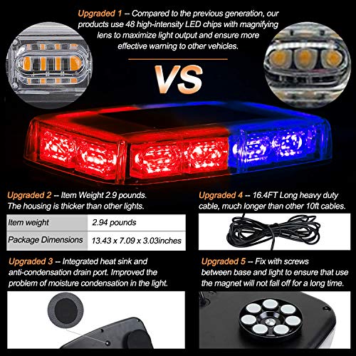 ASPL 48LED Roof Top Strobe Lights with Magnetic Base - color: Red/Blue