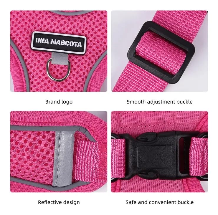 Dog Harness and Leash Set, Adjustable Triangle, Reflective Adjustable Puppy Vest, No Pull Soft Mesh Harness for Small, Medium Dogs, Cats (Fuchsia, S) - color: Fuchsia, size: S