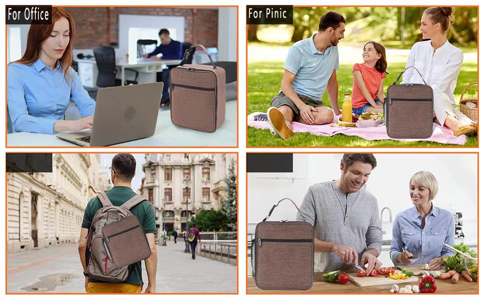 ZM-YOUTOO Lunch Box for Men - Reusable Lunch Bag Men Adult Women- Insulated Small LunchBox (Light Brown) - color: Light Brown