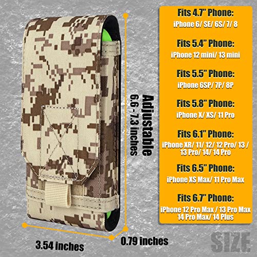 Tactical Molle Phone Holster Pouch, Universal Belt Waist Bag for iPhone 18 Pro Max/17 Pro/17/16 Pro Max/15 Pro Max/14 Pro Max/13, Samsung S26 Ultra/S25/S24, Size L - color: Desert Camo(2 Pack)