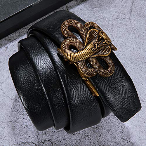 Dubulle Ratchet Belt for Men Leather Adjustable Designer Fashion Buckle - color: A-a Gold Python Belt, size: Adjustable Fit 22" to 38" Waist