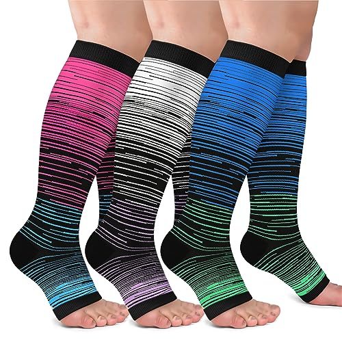 CTHH Toeless Compression Socks for Women & Men Open Toe Knee High Stocking - color: Red/Navy Blue/Grey, size: Small-Medium