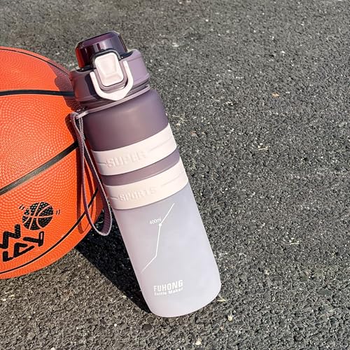 DEARART Sport Water Bottle with Locked Button, Frosted Bottle 100% Leakproof No Straw Silicone Anti Slip Ring, Suit Sport Office School Travel Yoga Gym for Women Men, 30oz Purple - color: Purple