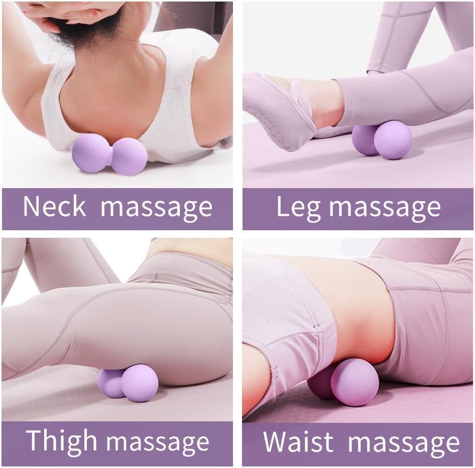 Double Lacrosse Peanut Massage Ball for Deep Tissue Pain Relief - Micro-Elastic Myofascial Roller Ball for Back and Neck, Foot and Physical Therapy (Purple) - color: Purple