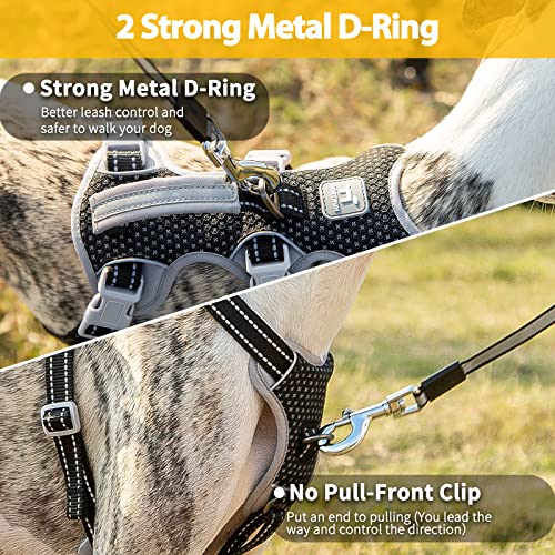 Huntboo Escape Proof Dog Harness, No Pull Reflective Harness with Lift Handle, Adjustable Pet Vest with Front and Back Leash Clips for Small Medium Large Dogs Walking Hiking Training (Black,L) - color: Black, size: Large(Pack of 1)