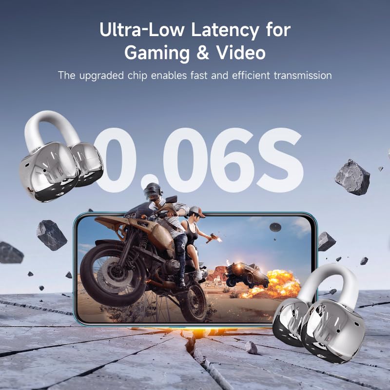 A80 Open Ear Earbuds, Clip On Wireless Headphones with Microphone - color: Silver