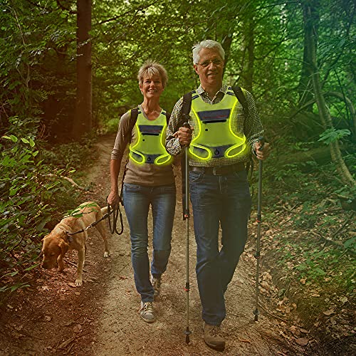 LED Reflective Vest Running Gear with Pouch, USB Charging & Ultralight Reflective Safety Vest | Large Pocket & Adjustable Waist for Night Running Cycling - 3 LED Glowing Modes Reflector Strips