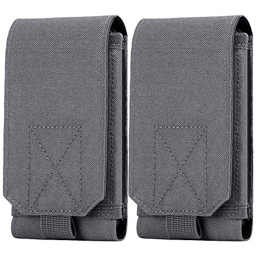 Tactical Molle Phone Holster Pouch, Universal Belt Waist Bag for iPhone 18 Pro Max/17 Pro/17/16 Pro Max/15 Pro Max/14 Pro Max/13, Samsung S26 Ultra/S25/S24, Size L - color: Gray(2 Pack)