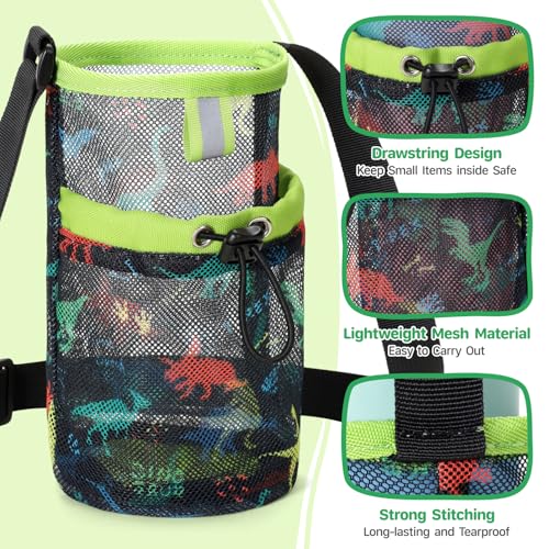 Mesh Water Bottle Carrier for Kids - Lightweight Water Bottle Holder with Adjustable Strap, Crossbody Sling Bag Fits 10-18 oz, Ideal for Walking Hiking Camping, Black Dinosaur - color: 2-Black Dinosaur