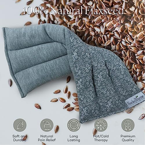 SacksyThyme Microwave Heating Pad for Back, Neck, Menstrual Cramps, Shoulders, Leg Pain Relief - Hot Moist Microwavable Therapy Pack - Gray Unscented Flaxseed Heat Pad Made in USA - size: 18” x 7”