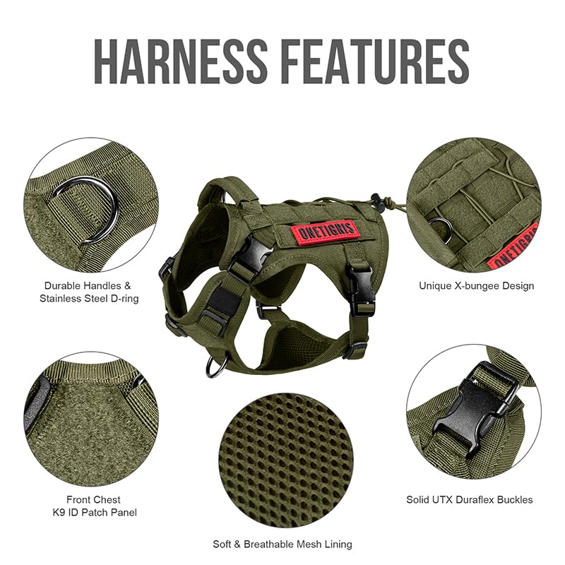 OneTigris Tactical Dog Harness with Handle No-Pull Adjustable for Small Dog - color: Green, size: X-Small
