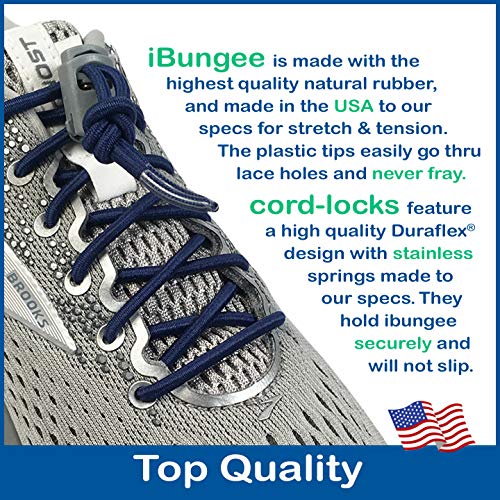 IBUNGEE LACES (Elastic No Tie Shoelaces (Made in the USA) - color: Navy, size: 22-inch