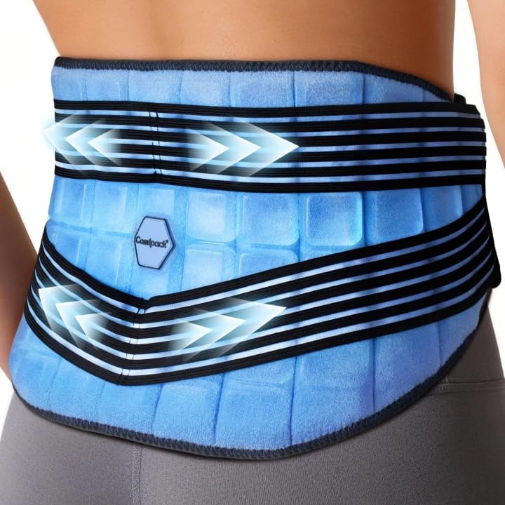 Comfpack Ice Pack for Back Pain Relief, 2 Hours Long Lasting Coldness Ice & Compression Therapy Flexible Lower Back Ice Pack Wrap for Injuries, Lumbar Surgery, Sciatica, Coccyx Pain