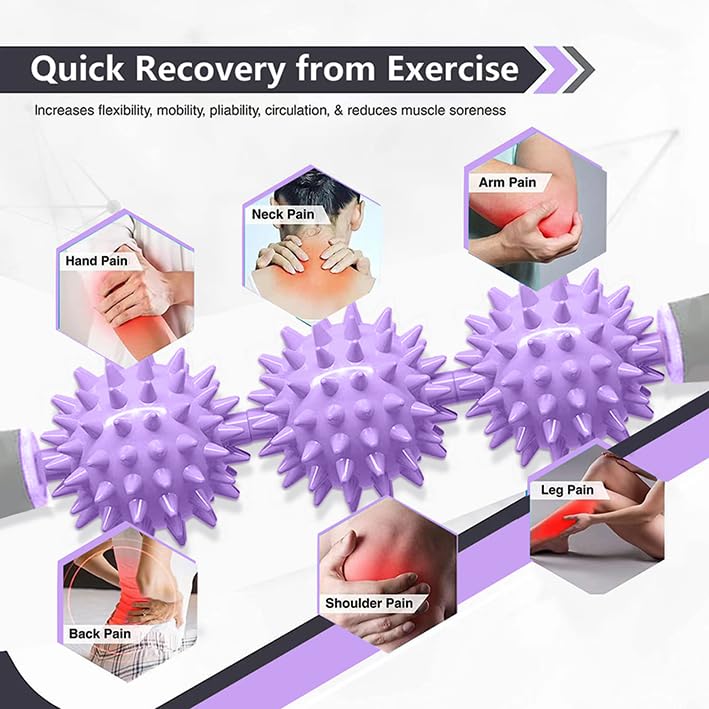 Fascia Muscle Roller, Cellulite Massager Fascia Roller for Cellulite and Sore Muscles, Neck, Leg, Back, Pressure Trigger Point Body Roller Deep Tissue Massage Stick Tools - 3 Massage Balls | Purple - color: Purple